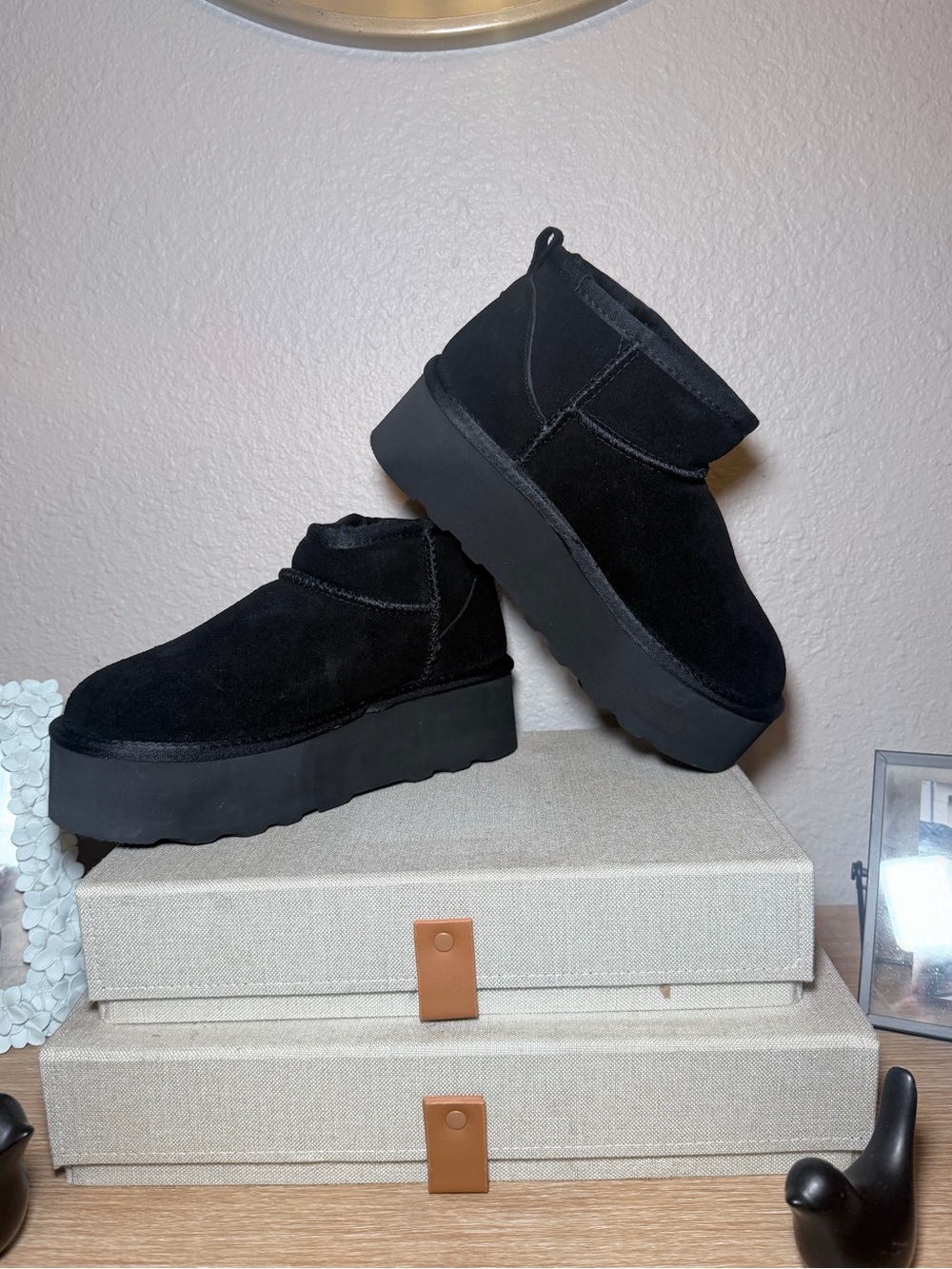 Women's Black Suede Platform Ankle Boots